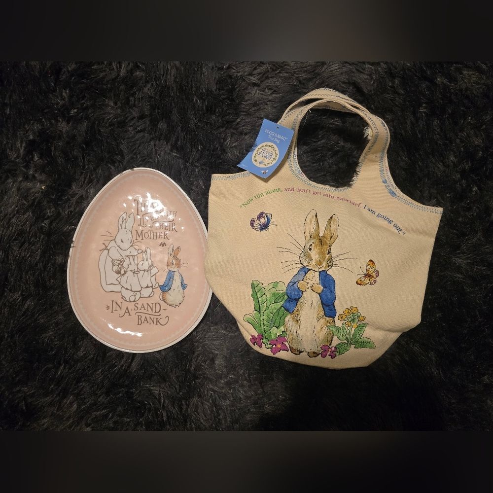 Peter The Rabbit Pottery Barn Kids Plate & Tote Bag